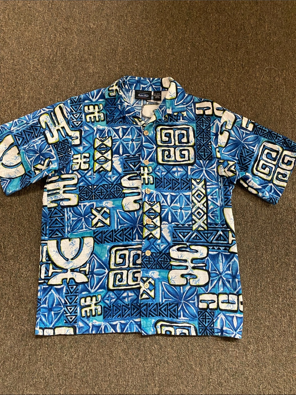 Vintage Anchor Blue Blue & White Tropical Print Button-Down Shirt